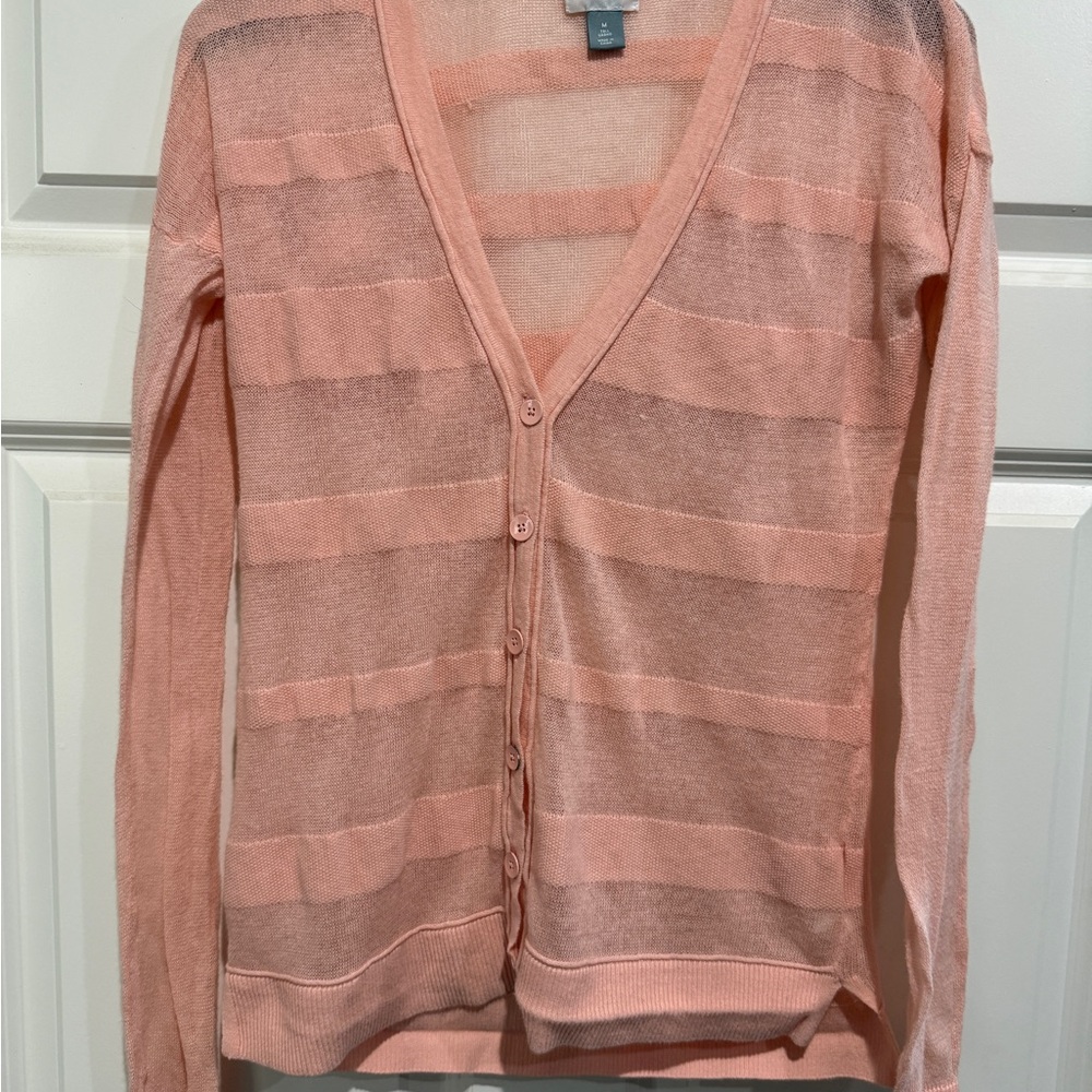 Old Navy Peach Striped V-Neck Button Cardigan